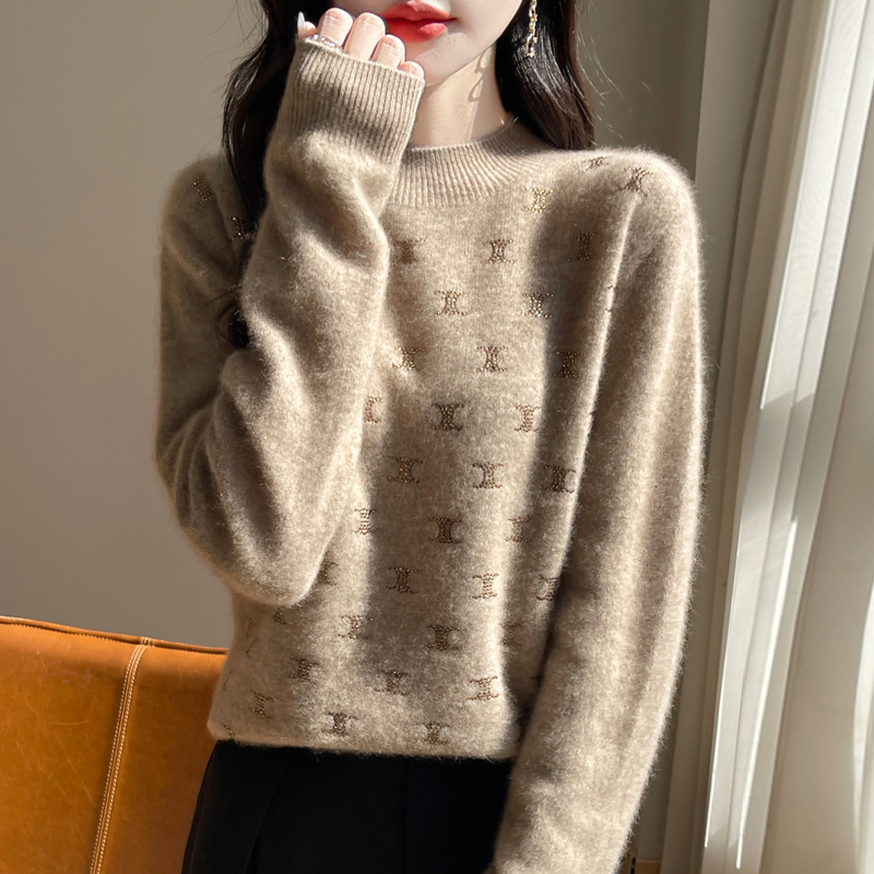Women's Autumn/Winter New Cashmere Half Height Tie Dia Letter Hoodie Warm High Quality Casual100% Australianwool