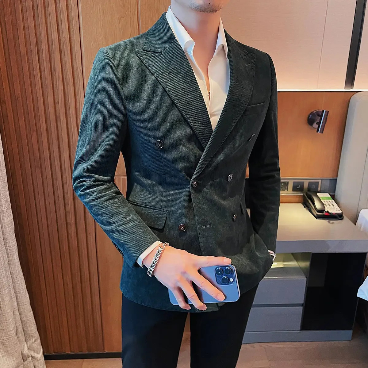 Man Corduroy Suits and Blazers Thin Jacket for Men Slim Fit Double Breasted Simple Single Models Classic Original Menswear Coats 241218