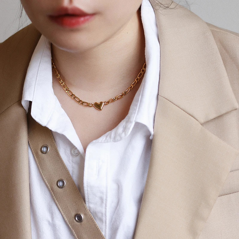 Amaiyllis 18K Gold Figaro Love Peach Heart Necklace Choker Clavicle Chain Necklace Handmade Boho Collier Kolye Collares Jewelry 241220