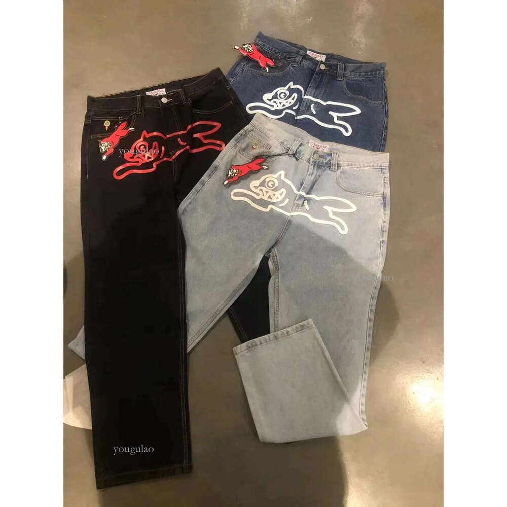 American Mens Flying Dog Jeans Graphic Printed Y2k Pants Wide Leg Loosen Fit Denim Clothing For Male 240722