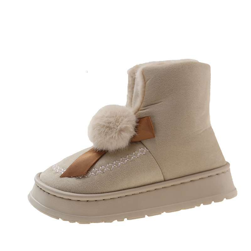 2024 Winter New Cotton Dragging Women's Shoes Butterfly Knot Double Ball High Bond Cotton Boots with Velvet Warm Slippers Snow Boots Wholesale