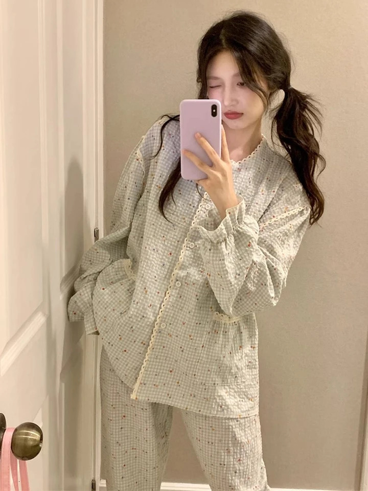Womens Pajamas Autumn Spring Long Sleeve Soft Sleepwear Set Bear cartoon pyjama Woman Home Nightwear Set Cardigan 241217