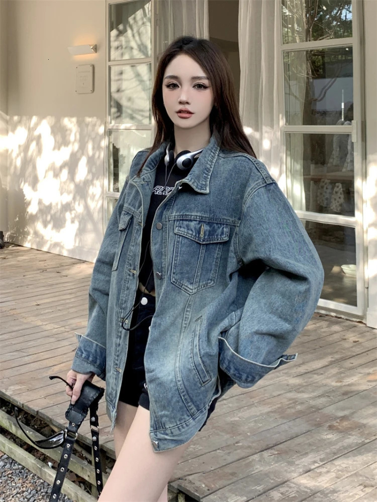 Denim jacket womens retro BF autumn coat street fashion womens Korean fashion trend street clothing Y2k coat aesthetics Ins 241219