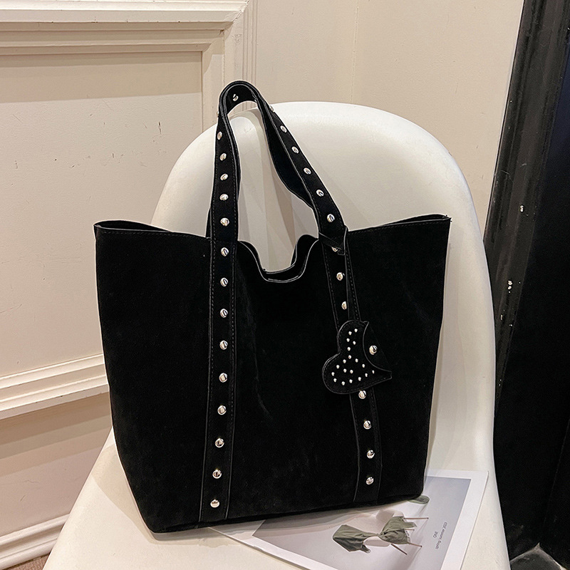 Bag New Tote Fashionable Frosted Suede Shoulder Bag, Casual Versatile Rivet Handbag