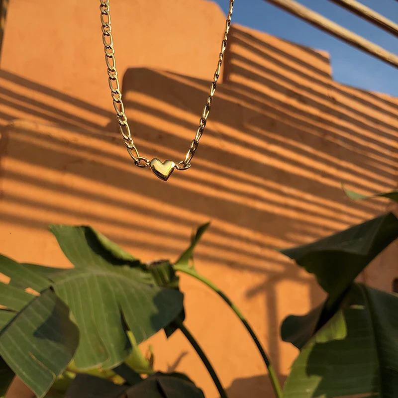 Amaiyllis 18K Gold Figaro Love Peach Heart Necklace Choker Clavicle Chain Necklace Handmade Boho Collier Kolye Collares Jewelry 241220