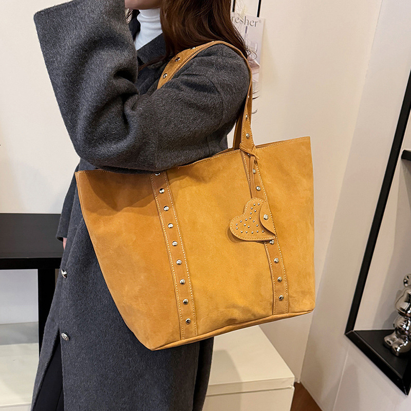 Bag New Tote Fashionable Frosted Suede Shoulder Bag, Casual Versatile Rivet Handbag