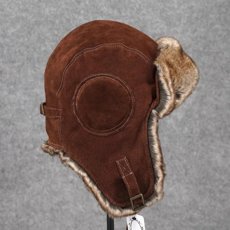 Winter mens lightning hat ear skiing motorcycle refrigerated cotton hat winter genuine leather fur hat TB1736 241220