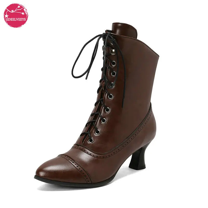 Victorian Boots Witch Costume Renaissance Shoes Women Pirate Booties Female Vintage Boots Witchy Clothes for Ladies Plus Size 241213