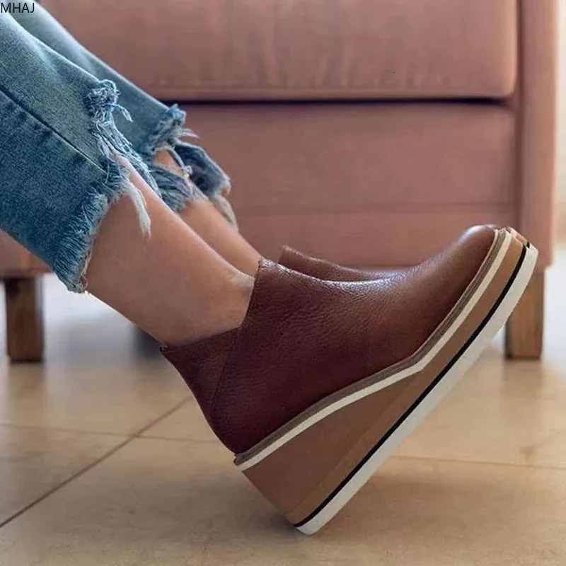 For Women 2024 Fashion Boots Zip Women's Round Head High Heels Autumn Winter Cowboy Wedge Shoes Ladies Botas De Mujer