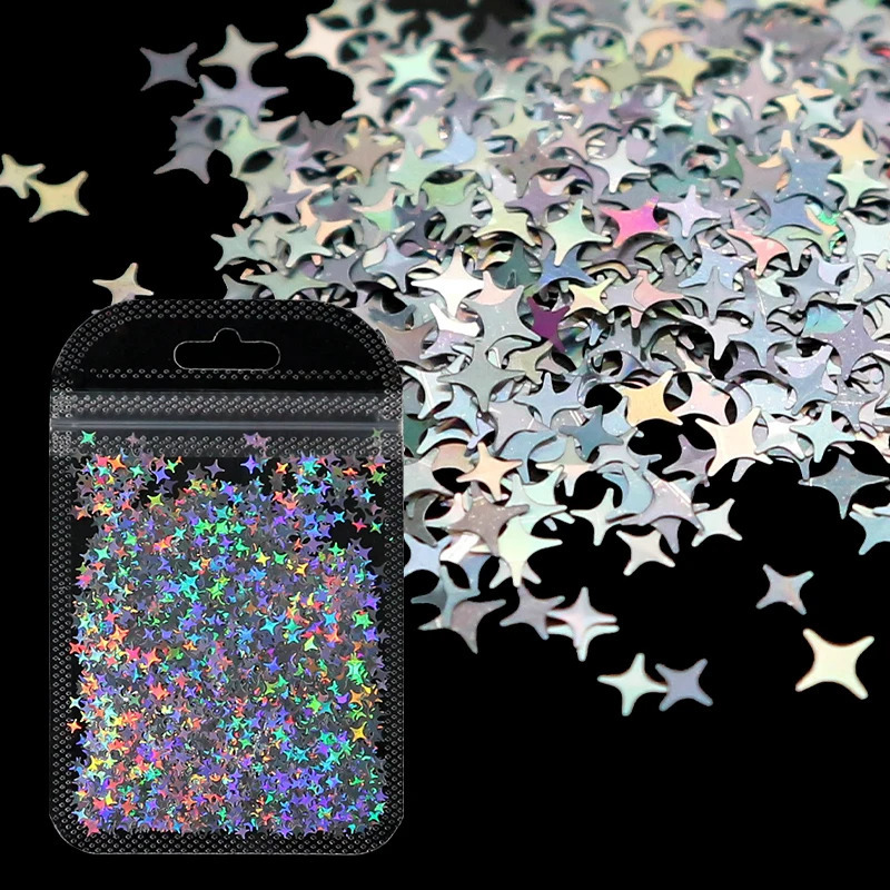 Holographic Silver Nail Glitter Laser Star Shape Sequins Sparkly Flakes Paillette DIY Art Decorations Slices Accessories 241213