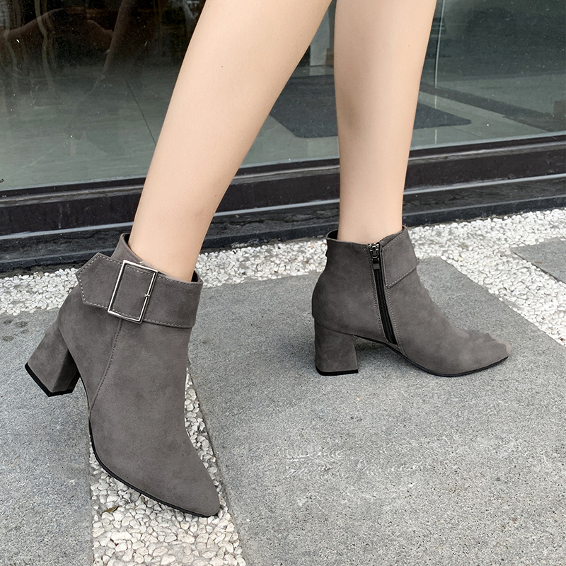 Women Vintage High Heels Buckle Casual Ladies Sexy Ankle Female Boots Plus Size 35-43 Botas De Mujer