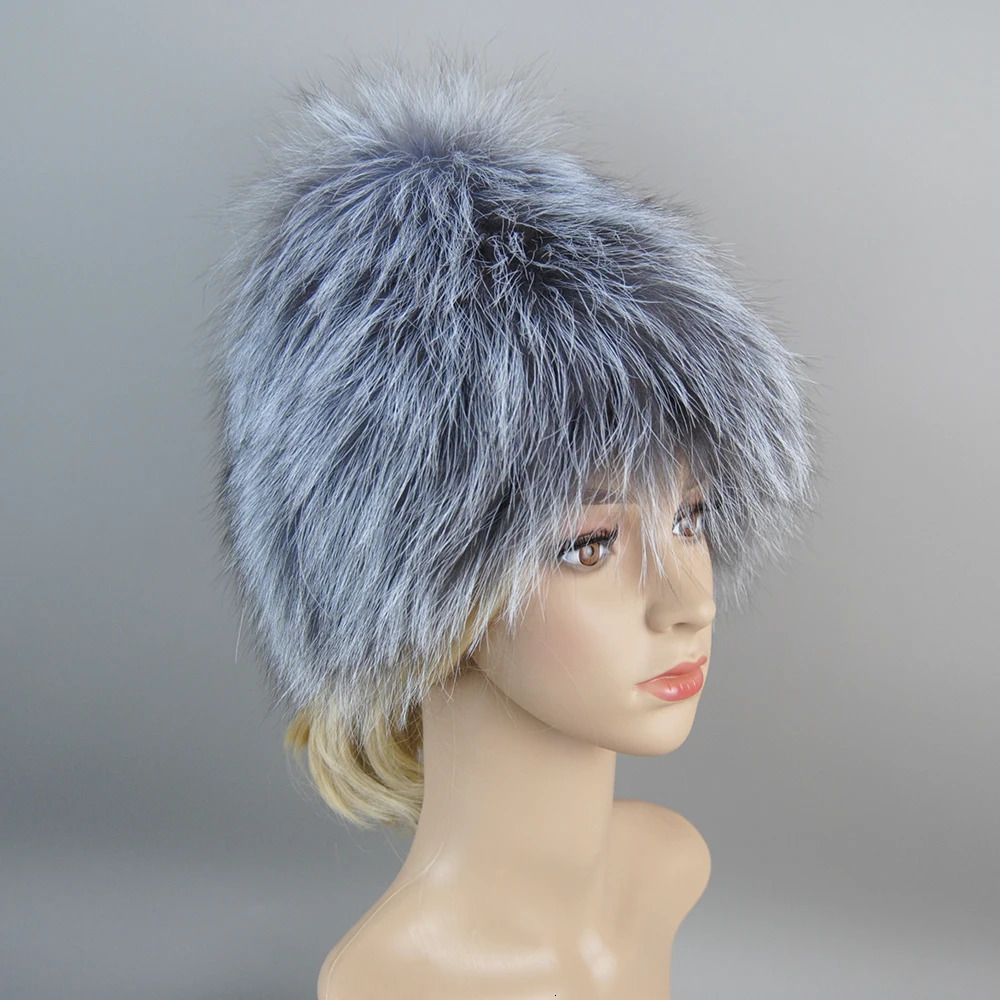 Winter Hat 100% Real Natural Silver Fox Fur Womens Knitted Fur Cap Women Hat Fox Fur Hat Female Ear Warm Winter Must 241214