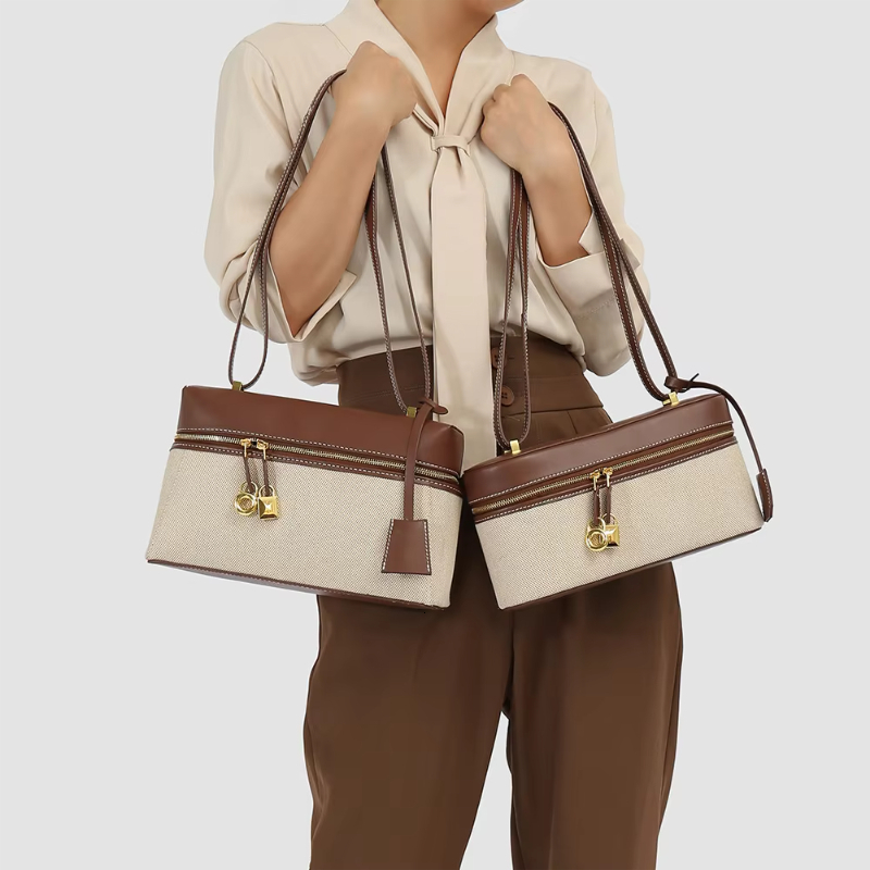 2025 new minimalist retro camera lunch box splicing canvas designer shoulder bag fashionable multifunctional crossbody bag