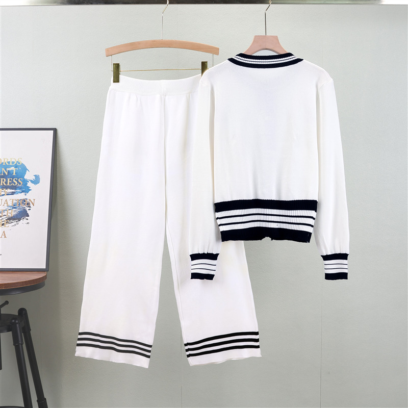 Korean Fashion Casual Knit Two Set Women Sweater Cardigan Wide Leg Pant Suits Tracksuit 2 Piece Sets New Autumn