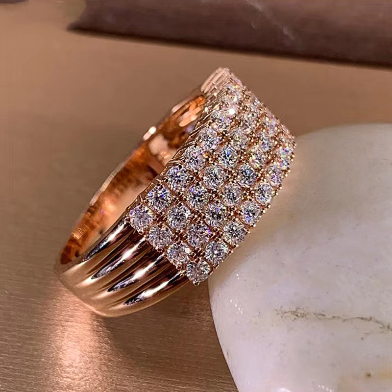 Ins Sparkling Wedding Rings Gorgeous Luxury Jewelry 925 Sterling Silver Rose Gold Fill Pave White 5A Cubic Zircon CZ Diamond Party Eternity Women Enga