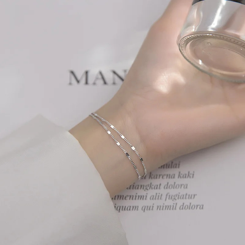WOOZU Genuine 925 Sterling Silver Simple Delicate Double Chain Layer Charm Bracelet For Fashion Women Party Punk Jewelry Gift 241214