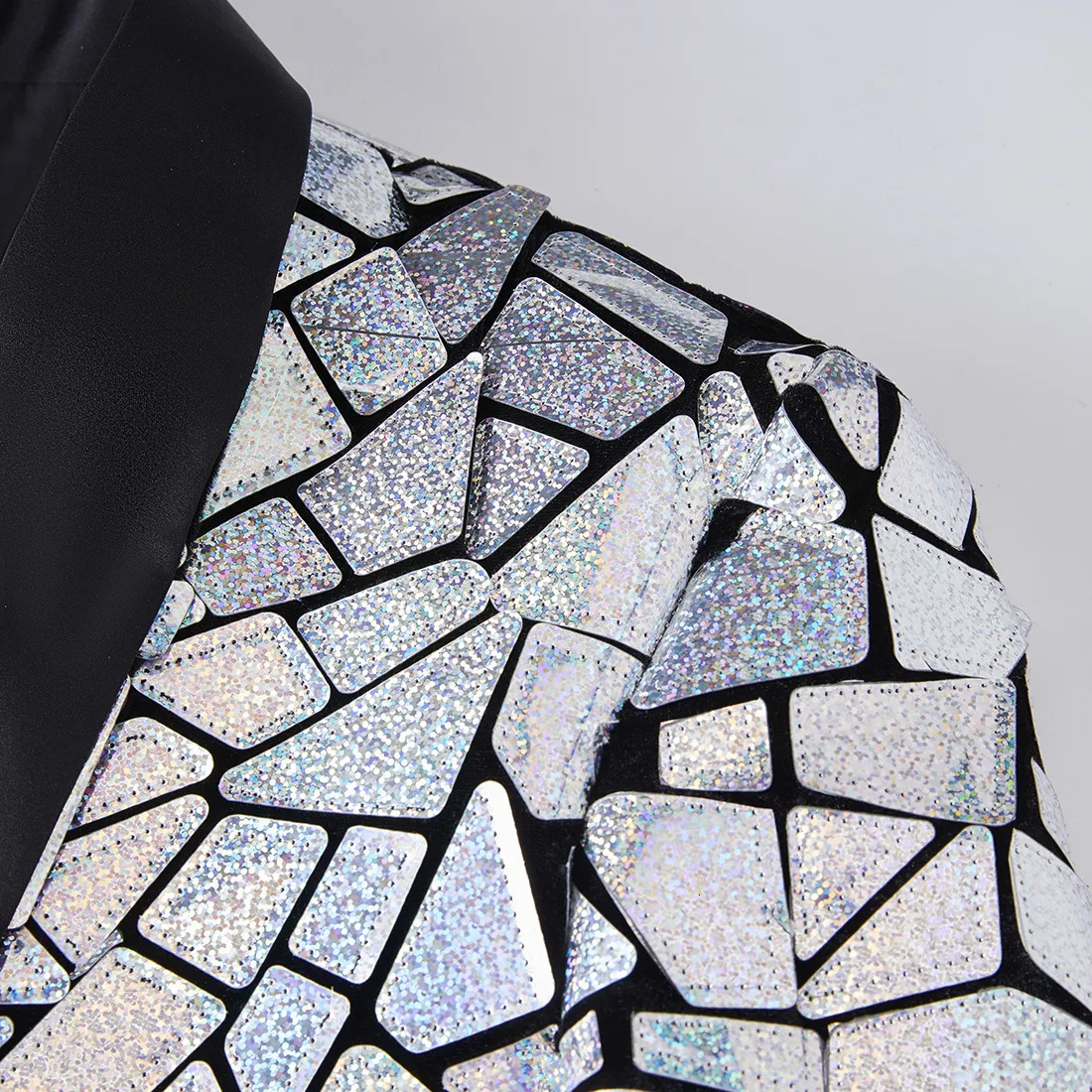 Glitter Silver Laser Mirror Blazer Coat Male Bar Nightclub Singer Stage Performance Sequin Suit Jacket Banquet Party Tuxedo 241218