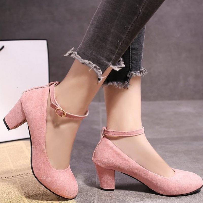 Women's High Heels Round Toe New Fashion Thick Heel Pink Woman Shoes Elegant And Comfortable Ladies Atos De Mujer