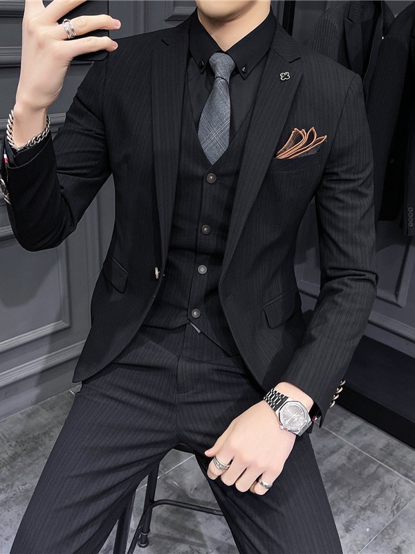 T1222High quality men's suit three piece striped handsome groom dress suit