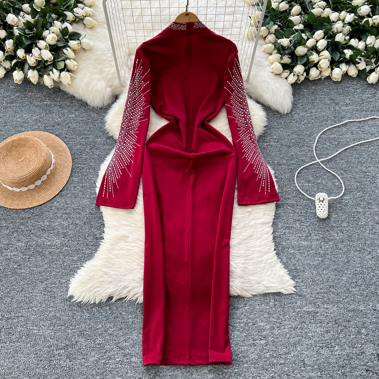 Casual Dresses Bodycon Satin Dress Women Long flare Sleeve Party Dresses Sequins V Neck Neck Side Slit Sexy Evening Boho Vestidos Dropshipping 2025