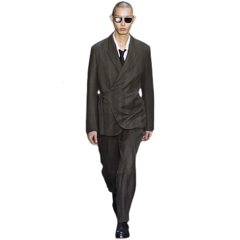 Mens Loose Casual Suit Coat Japanese Retro Large Size Trendy Versatile Dark Gray Blue 241218