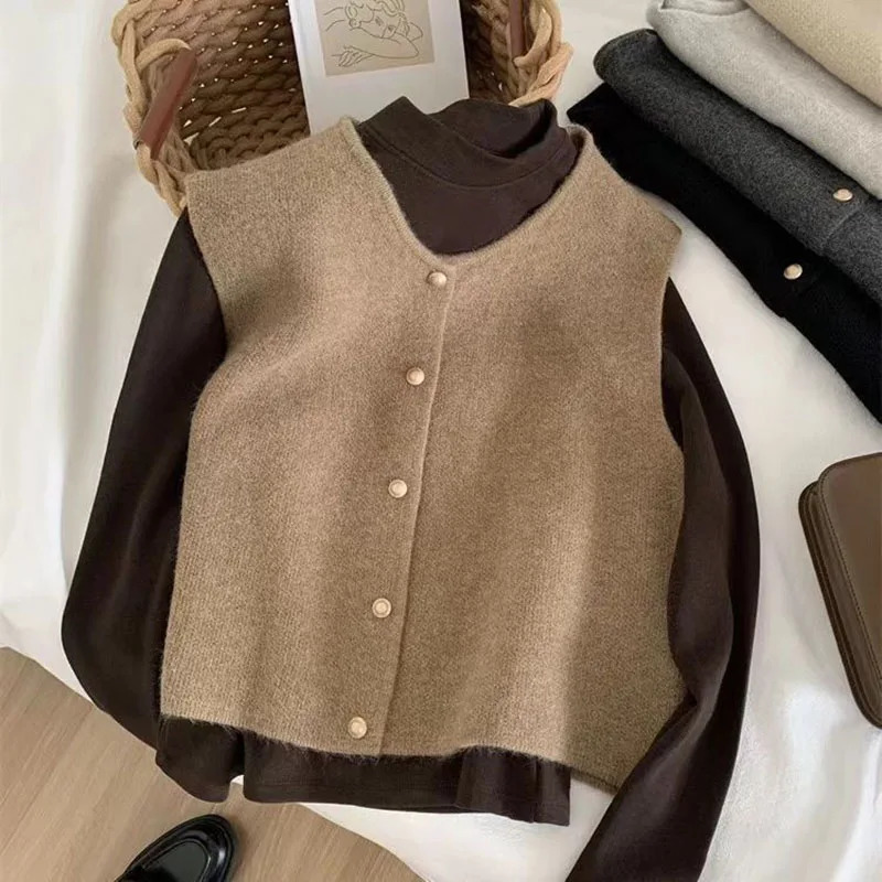 Women Cardigan Korean Elegant Knitted Sleeveless Vest Female Casual Sweater Tanks Fashion Slim Ladies O Neck Y2K Tops 241220