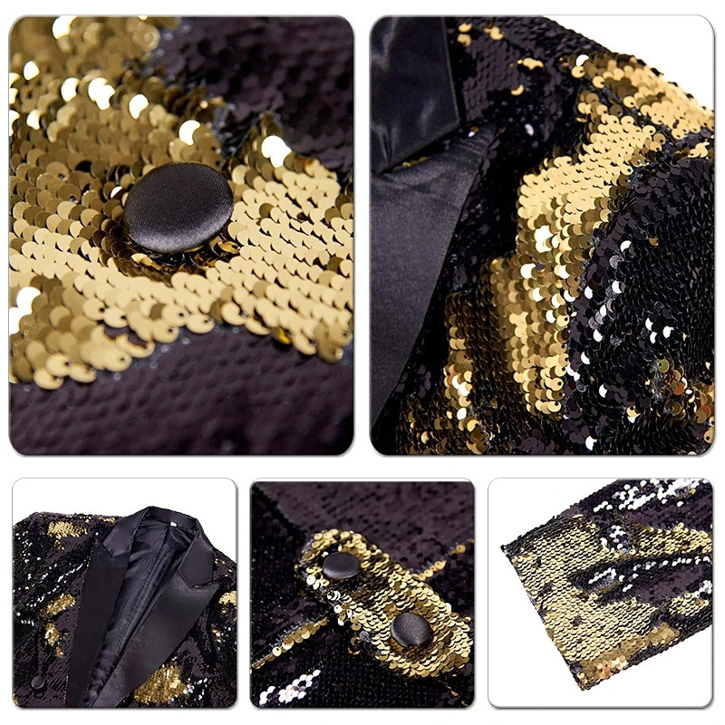 Mens Shiny double sided color Sequins Tuxedo Jacket Slim Fit Tailcoat Dress Coat Swallowtail Dinner Party Wedding Suit Jackets 241218