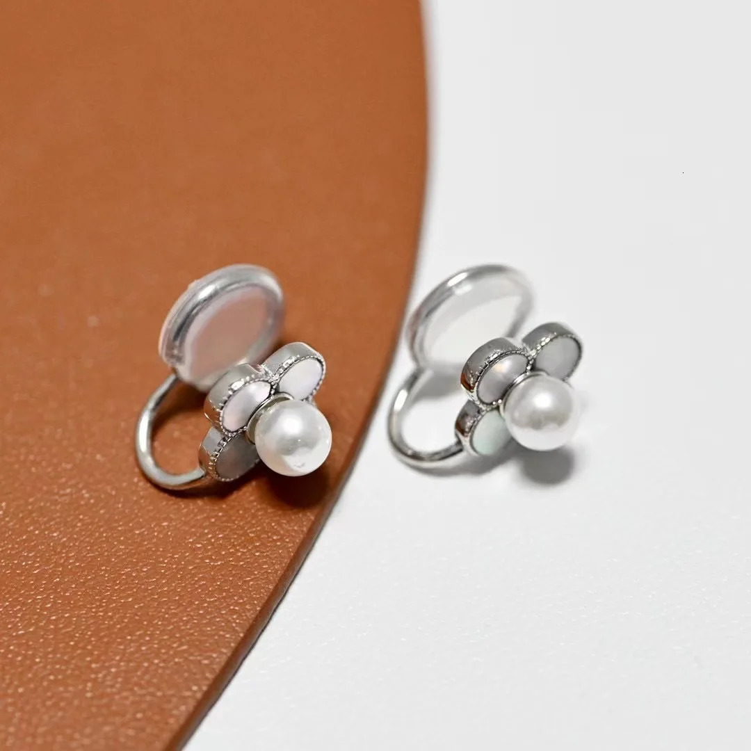 MeiBaPJ 5-6mm Natural Round Pearls Fashion Clip Earrings 925 Silver Fine Wedding Jewelry for Women DIY Empty Tray 241220