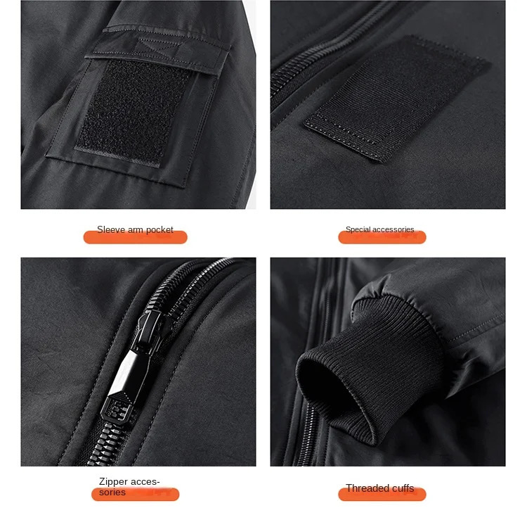 Autumn/Winter Mens Thick Jacket with Velvet Outdoor Warmth Multi Pocket Work Coat Solid Color Stand Collar Mens Baseball Suit 241216