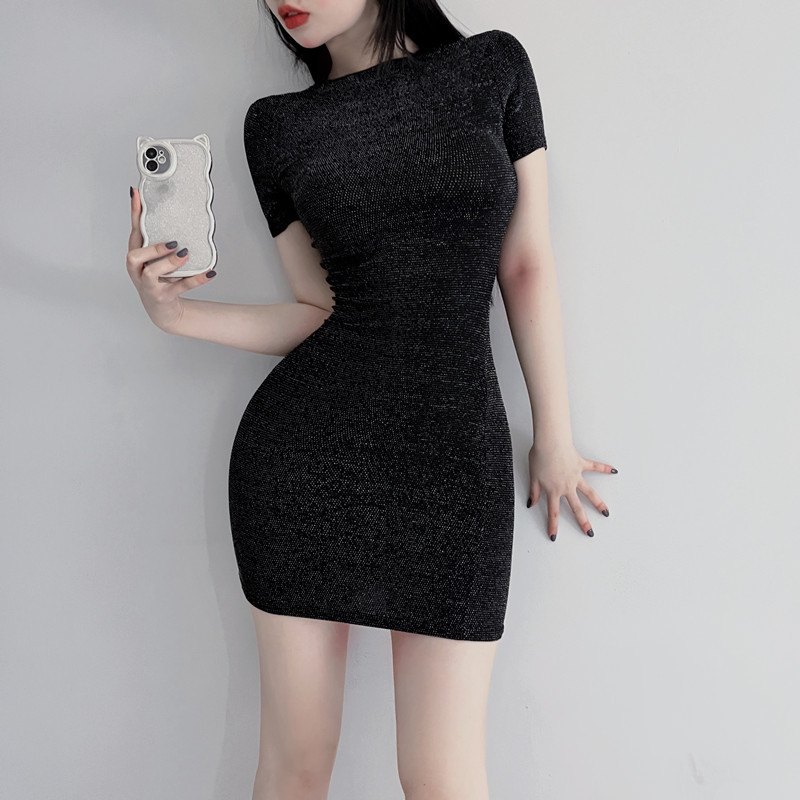 S720 women's outdoor skirt French bright silk slim dress that covers the hips