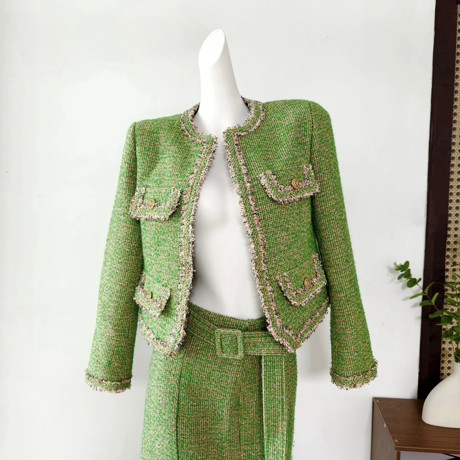 High quality coarse woolen womens autumn and winter 2piece casual jacketparty mermaid dress set 241211
