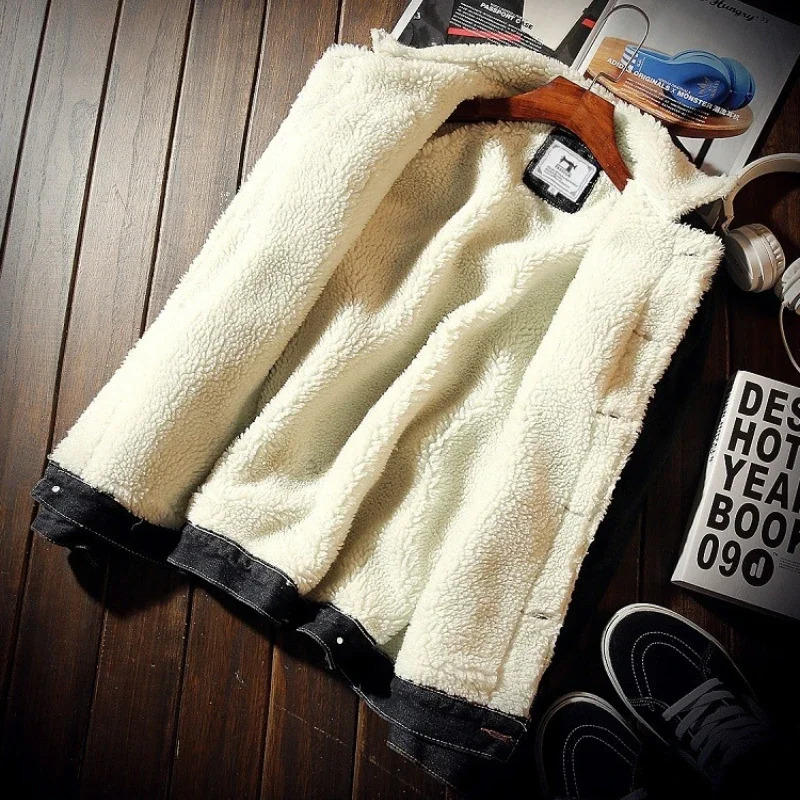 Mens Warm Denim Jackets Winter Thick Fleece Jeans Jacket Male Lapel Button Casual Slim Outwear Windbreaker Cow Coat 241216