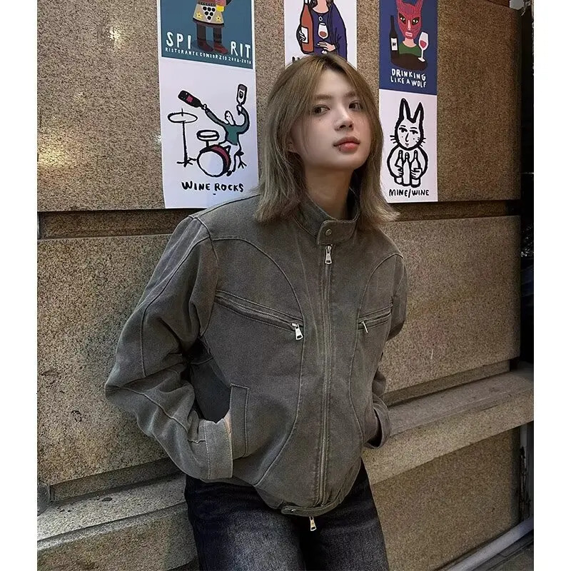 American retro washed short denim jacket for men Y2k Harajuku Chunqiu niche stand collar retro fashionable casual jacket 241219