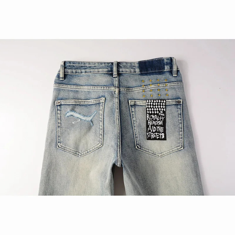 Mens Distressed Washed Light Blue High Street Skinny High Quality Ripped Jeans 241219
