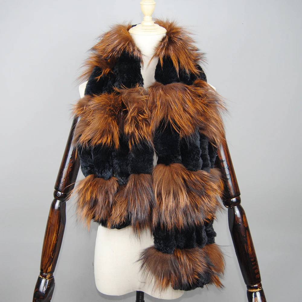 Winter Neck Warmer Femme Knitted Rex Rabbit Fur Scarf With Silver Fox Fur Women Fashion Warm Thick Female Winter Fur Scarves 241220