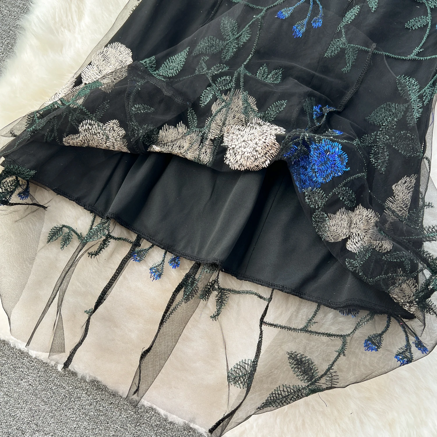 Casual Dresses Sexy Gauze Embroidery Floral Slim Long Sleeve Dress Chic Elegant Vestidos Vintage Summer Spring Women Korean Fashion Dresses 2025