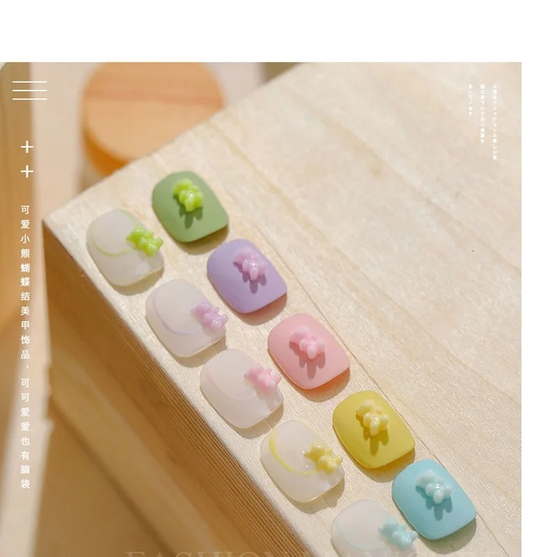 30pcsBag Kawaii Mini Bear Bow 3D Cute Nail Art Decorations Macaron Matte Bears Nails Charms ns DIY Resin Accessories 241213