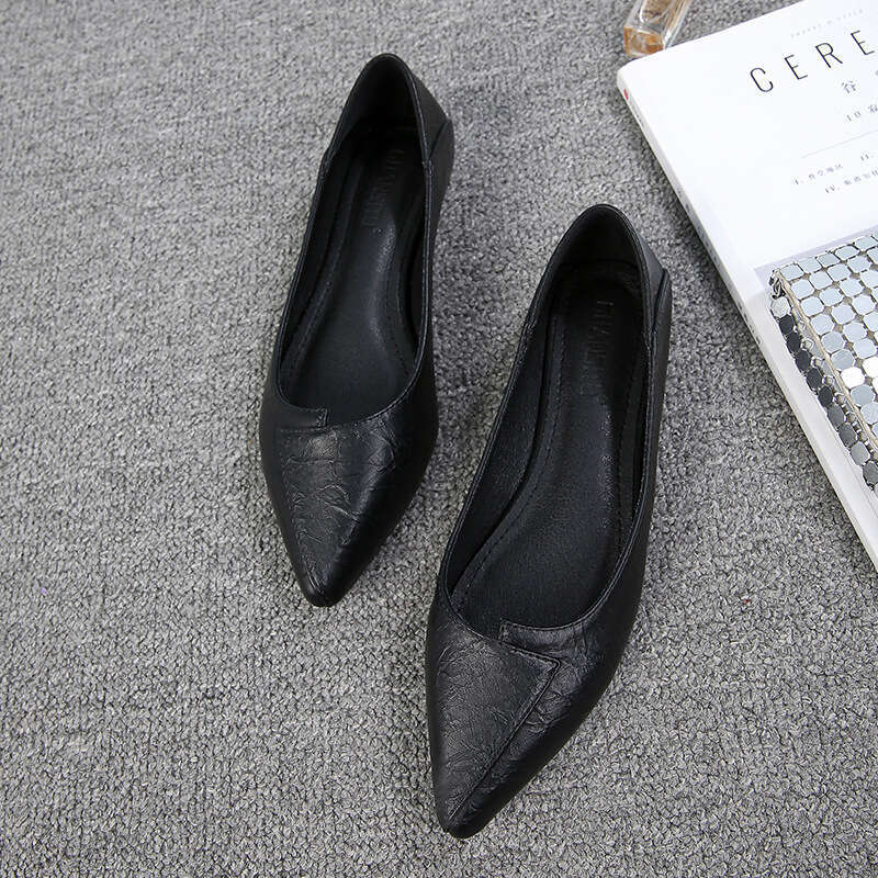 Work For Women, Black Flat Bottomed Soft Soled Front Desk Leather Shoes, Professional Work Interview, Hotel Anti Slip Flight Attendant Single Shoes