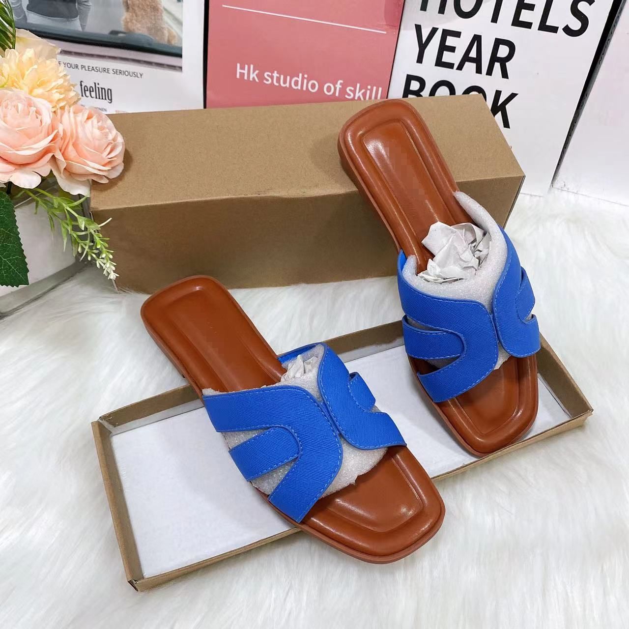 Flat Slippers Women African Antislip Shoes Size 37-41 Discount Fashion Shoes Antislip Lightweight Footwear New Arrival For 2025 Spring Summer Red Blue