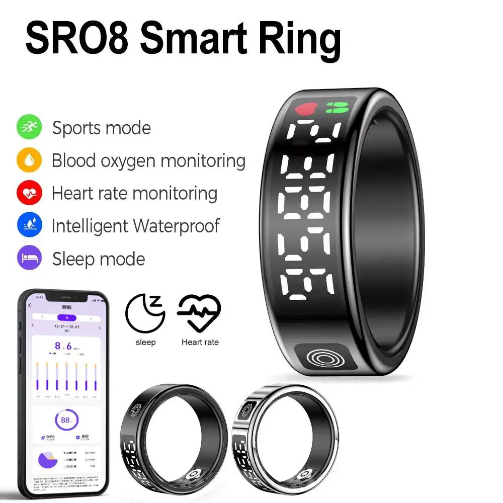 RS08 Smart Ring 5ATM Waterproof Fitness Tracker Bluetooth-Compatible 5.1 Heart Rate Blood Oxygen Sleep Monitoring for Men Women 241220
