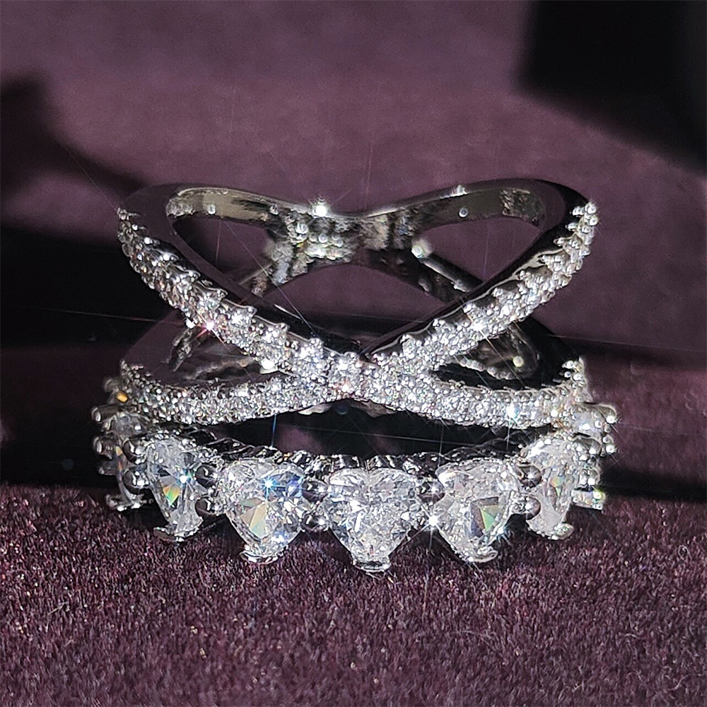 2PCS Couple Wedding Rings Set Simple Fashion Jewelry 925 Sterling Silver Heart Shape 5A Cubic Zircon CZ Diamond Party Elegant Women Engagement Band Ri