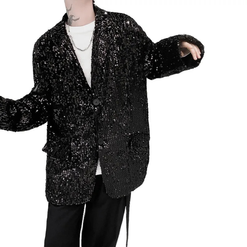 ed sequin small suit for men loose fitting Korean fashion versatile and personalized performance jacket 241218