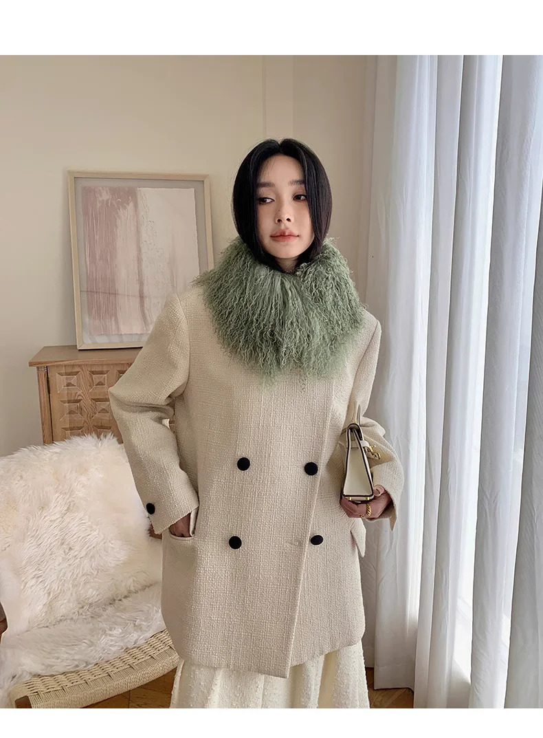 High Quality Beach Wool Muffler Whole Skin Mongolia Long Fur Scarf Warm Lamb Fur Collar Thickened Neck JZ291 241220