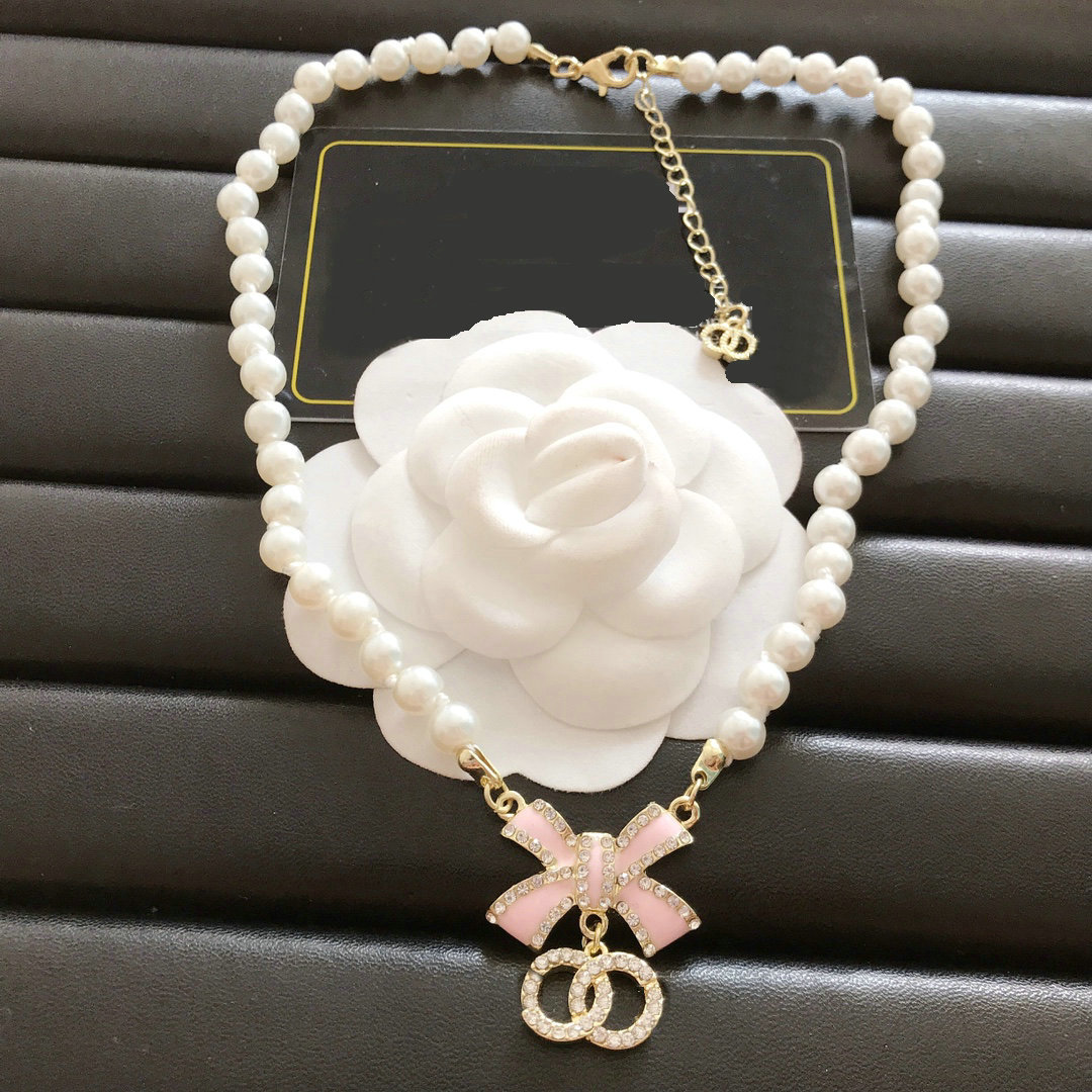 Designer Necklace Gold Plated Chain Bow Pendant Necklaces Brand Letter Jewelry Wedding Gift