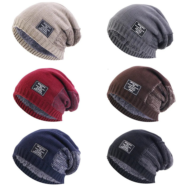 Winter Keepwarm Unisex Dual Color Knitted Velvet Inner Lining Skullcap 241214