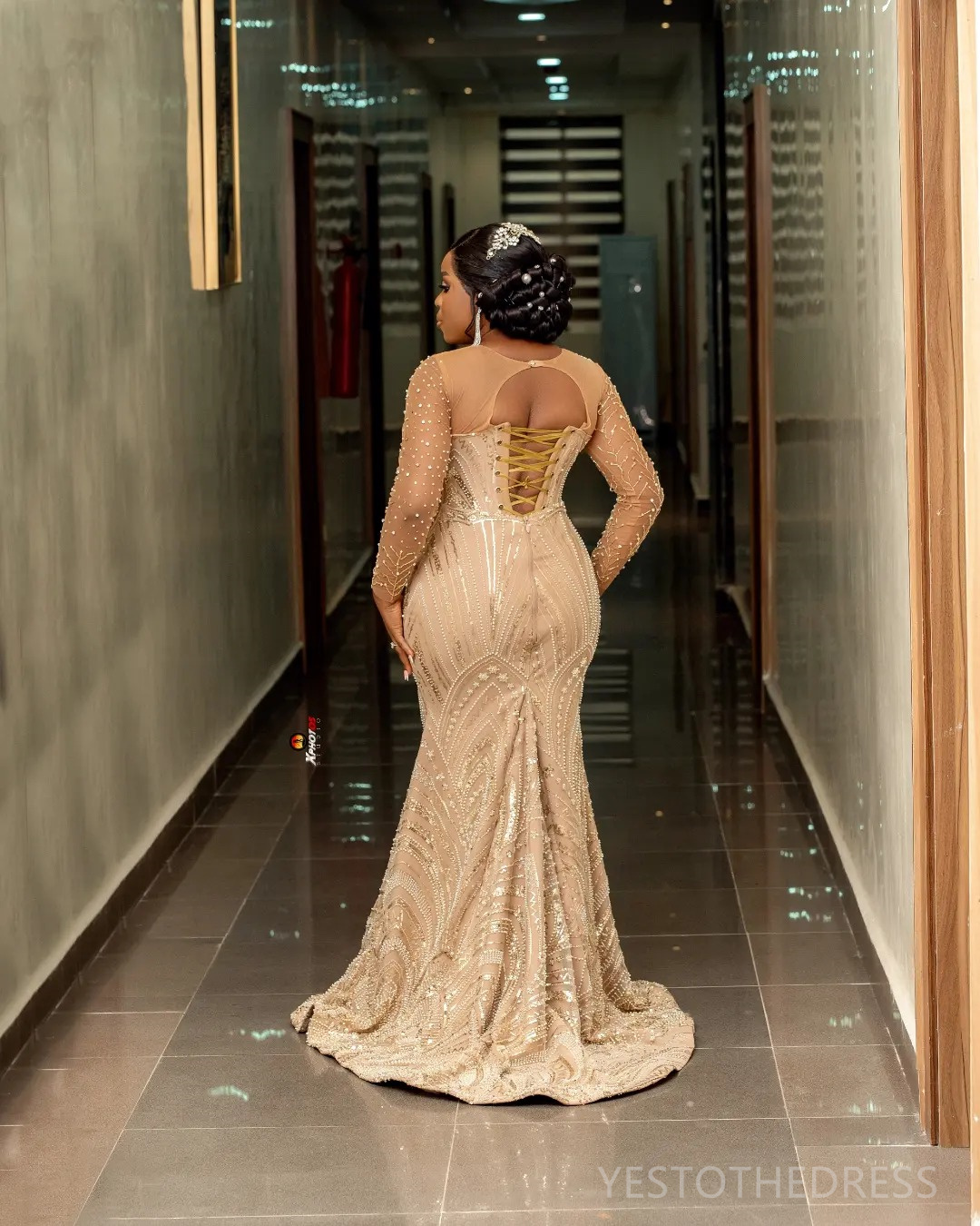 2025 Plus Size Aso Ebi Prom Mermaid Evening Dresses Formal Gowns For Women Sheer Neck Long Sleeves ra Beaded Lace Birthday Dress Second Reception Gown