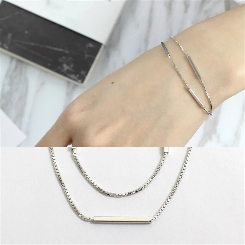 Real 925 Sterling Silver Multi Layer Chains Bracelets For Women Trendy Stick Bracelet Bangle Female Silver Jewelry On Hand 241220