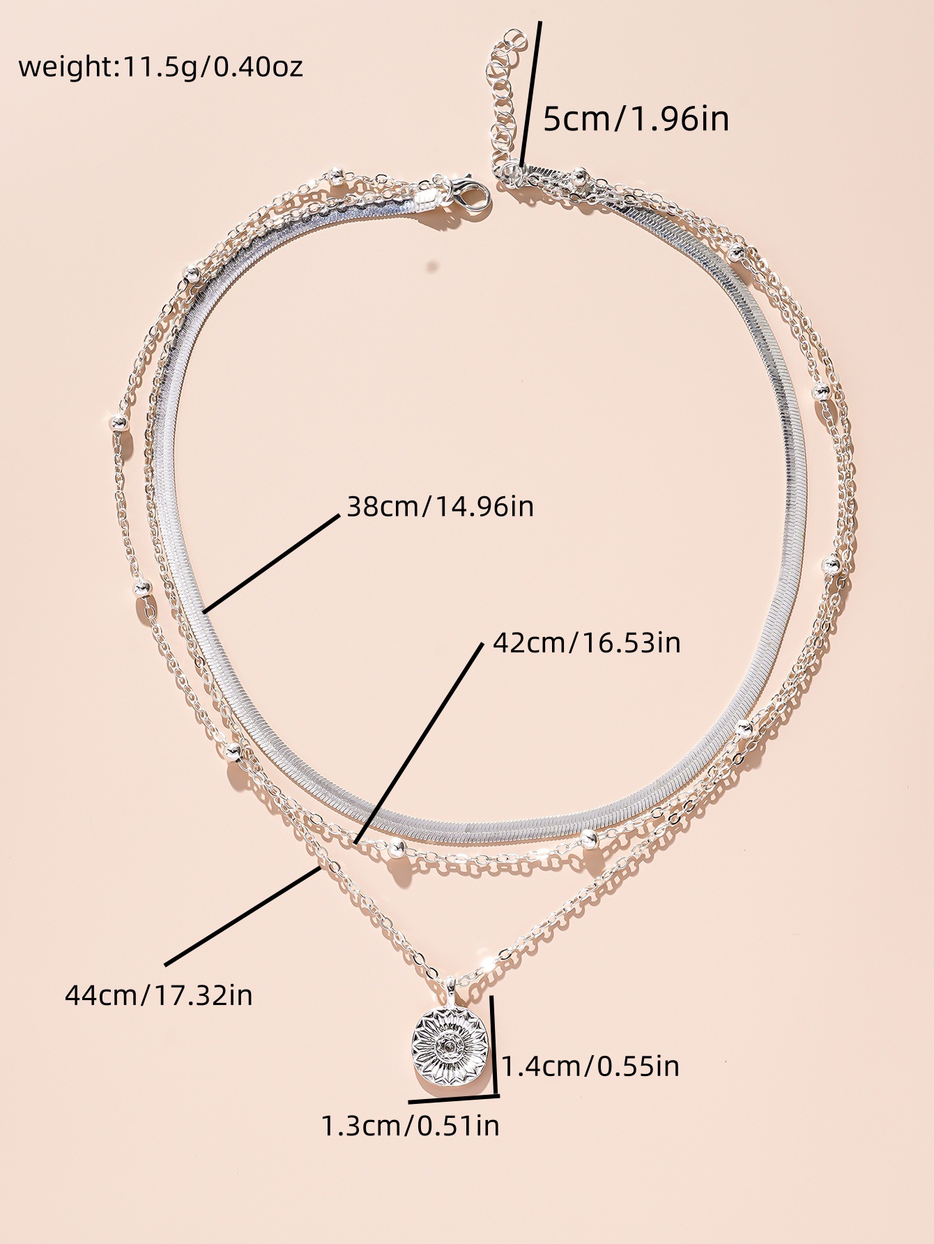 Silver Plated Three-Layer Round Necklace Snake Chain Charm Ball Chain Party Gift For Women's Exquisite Jewelry Stainless Steel Crystal Peal Gold 