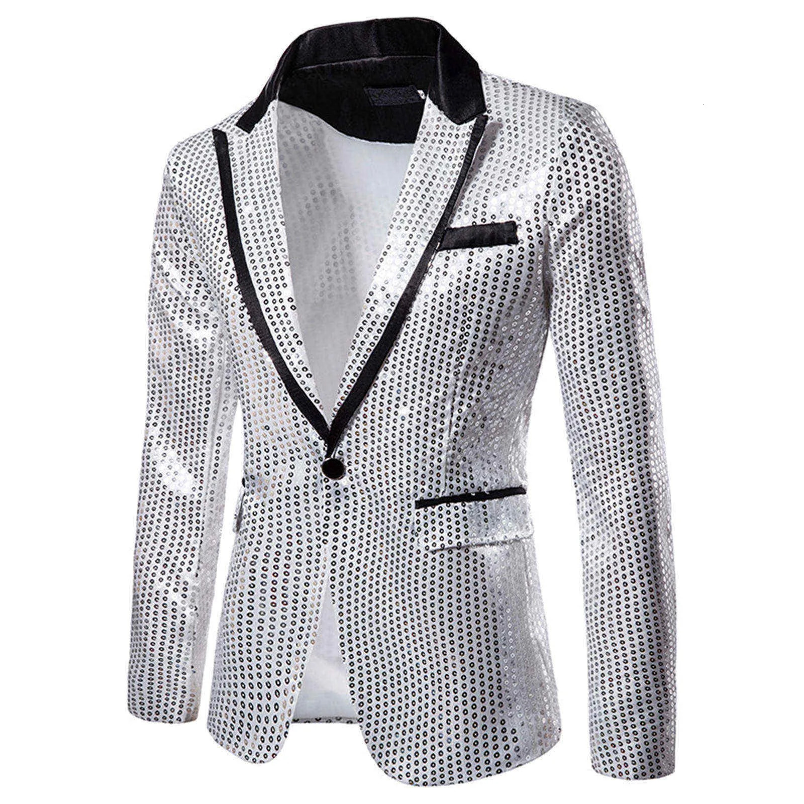 Fashionable Mens Luxurious Sequin Suit Jacket Color Blocking Collar Casual Single Button Blazer Coats Charm Clothing 241218