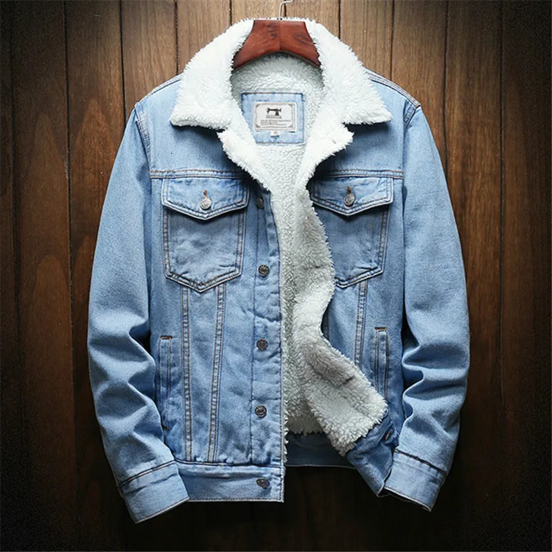 Winter Jean Jackets Men Warm Denim Coats Fashion Cow Outerwear Men Liner Thicker Fleece Denim Jacket Black Blue Plus Size 6XL 241216